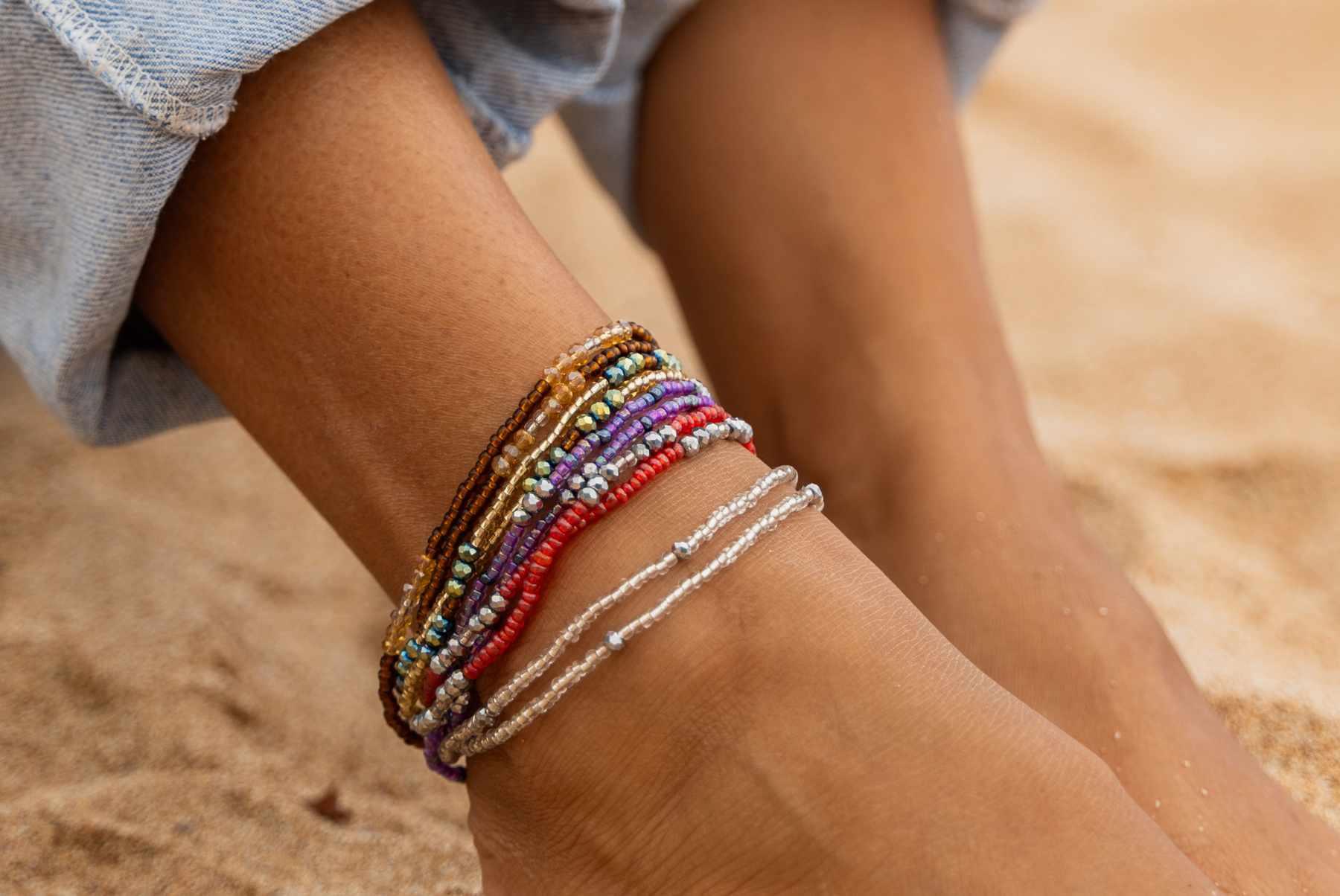 Seed Beaded Anklets Anklet Bracelets Colorful Stacks Beach