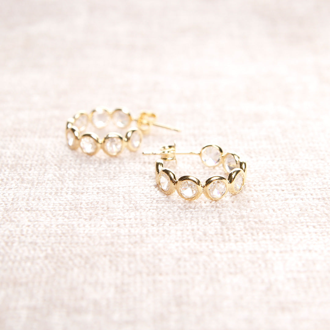 18K Gold Filled Crystal Dot Hoop Earrings