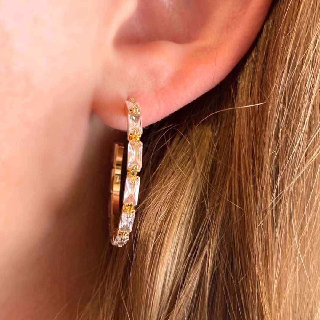 18K Gold Filled Crystal Hoop Earrings