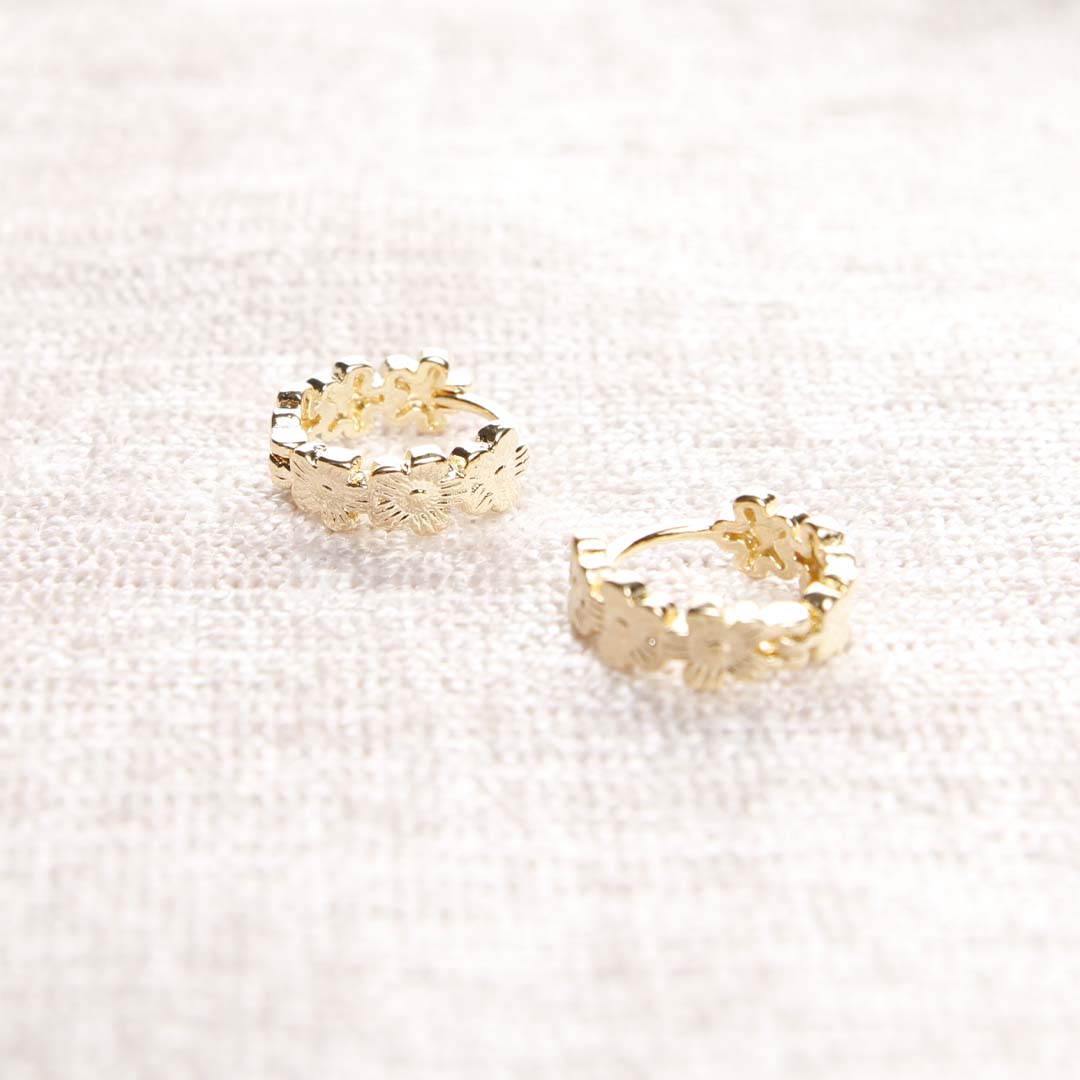 18K Gold Flower Hoop Earrings- Side2