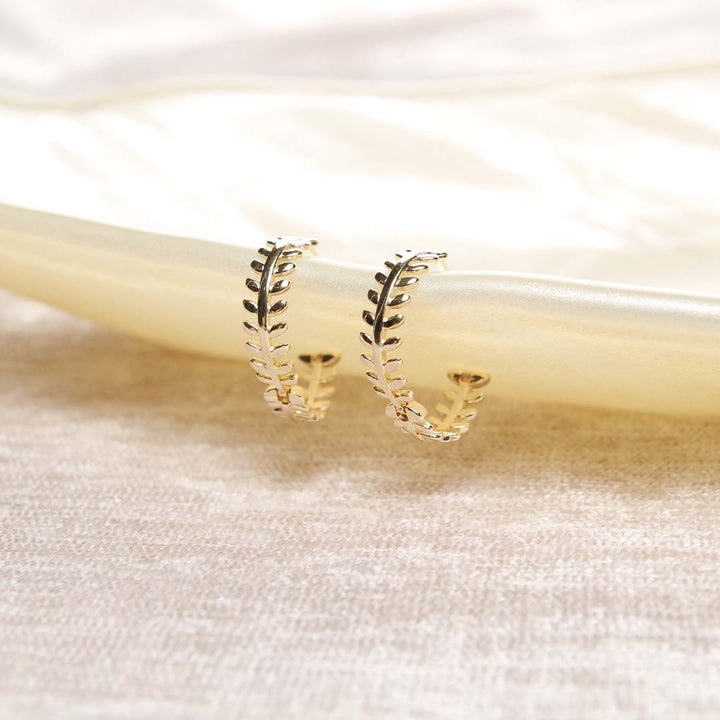 18K Gold Filled Leaf Hoop Earrings