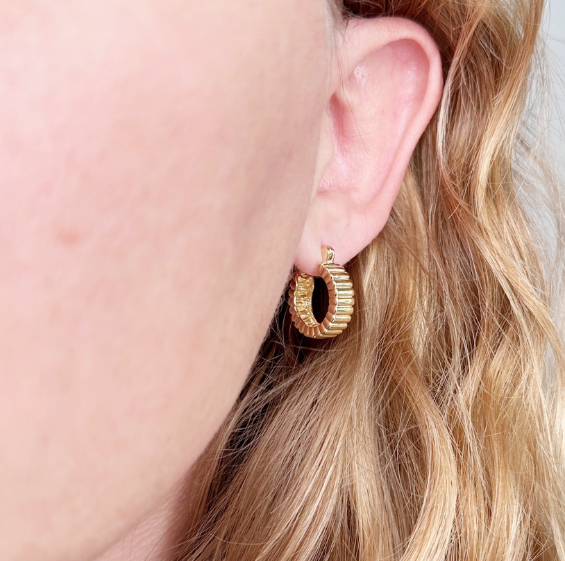 18K Gold Filled Textured Ridge Hoop Earrings