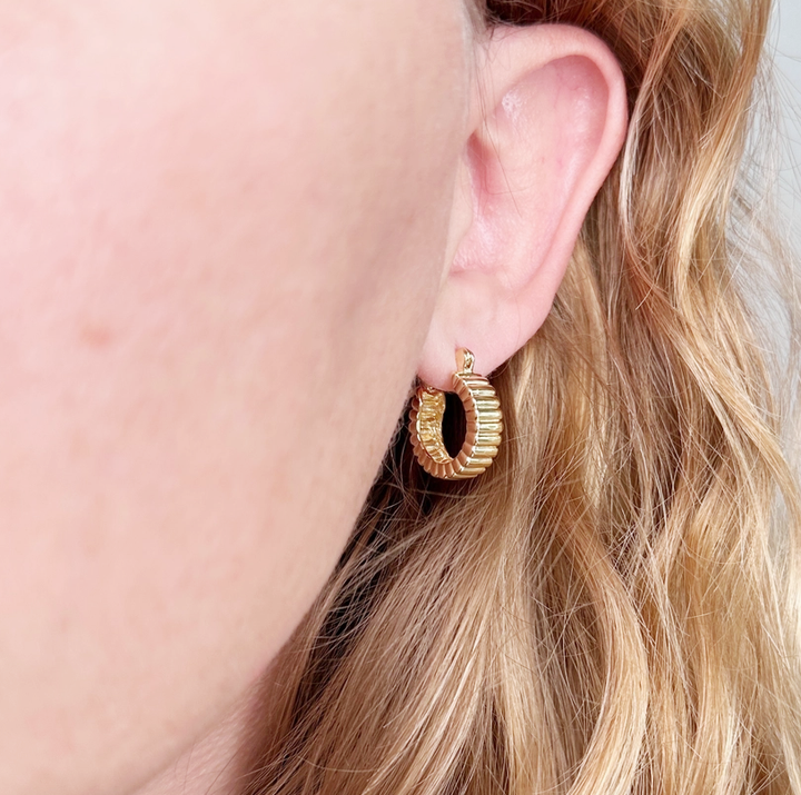 18K Gold Filled Textured Ridge Hoop Earrings