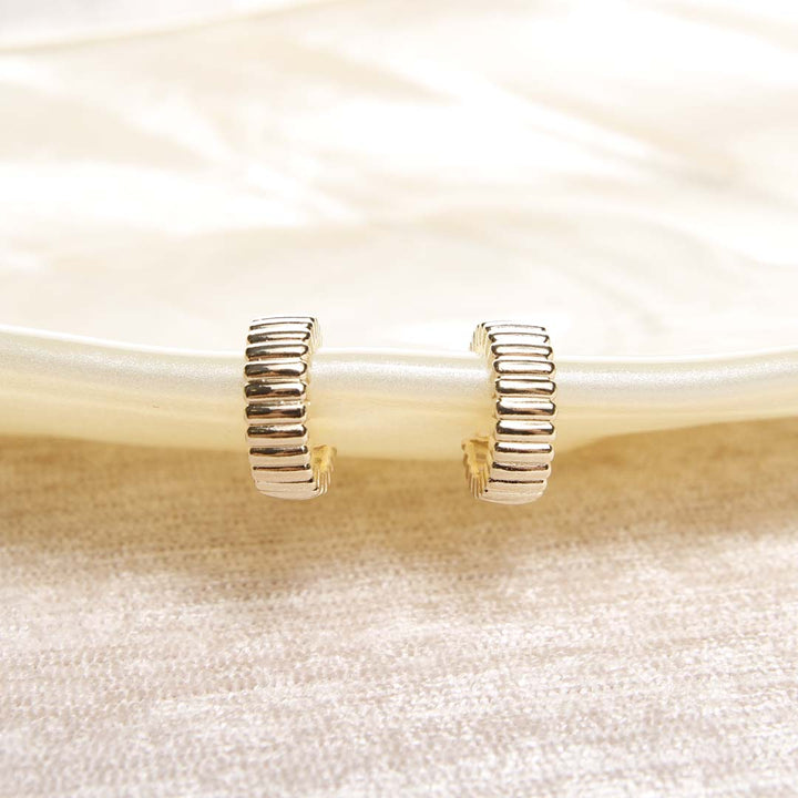 18K Gold Filled Textured Ridge Hoop Earrings