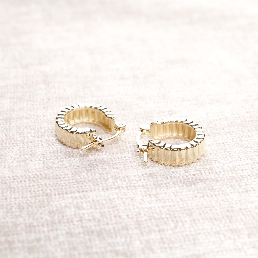 18K Gold Filled Textured Ridge Hoop Earrings