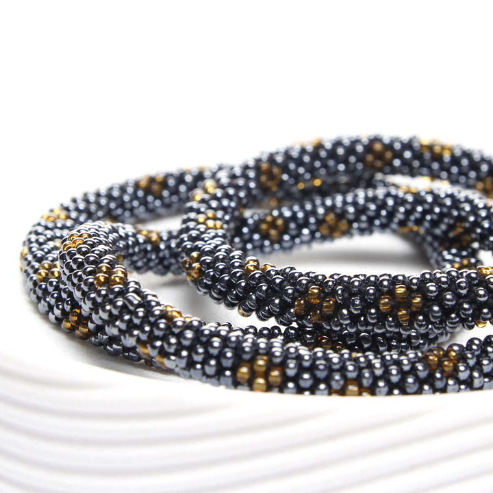 Amber Slate Crochet Beaded Bracelet-1 Side