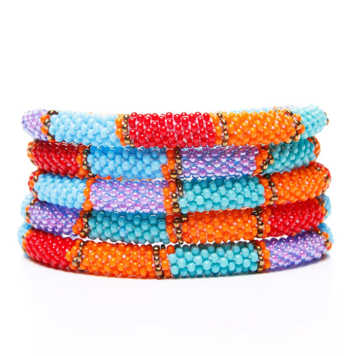 Beach Ball Stripe Beaded Bracelet STack