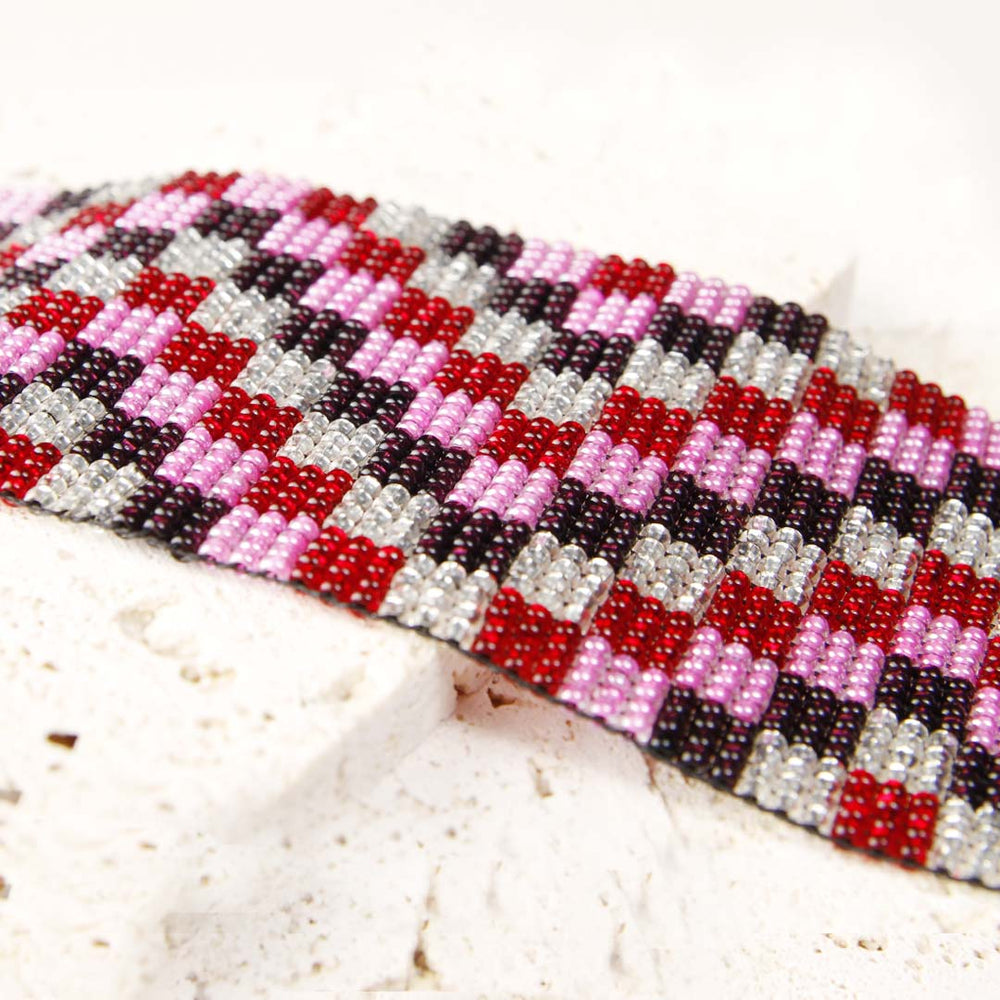 Berry Checkers Loom Beaded Bracelet Side