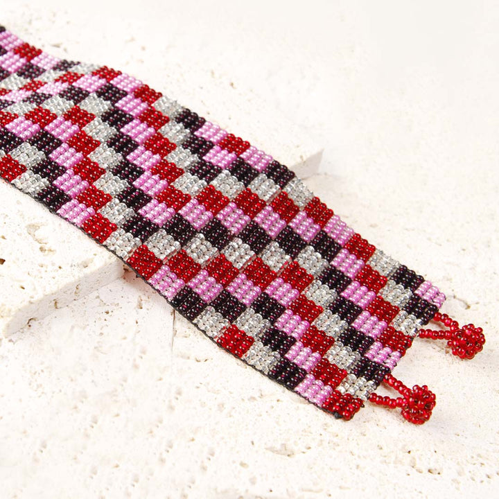 Berry Checkers Loom Beaded Bracelet