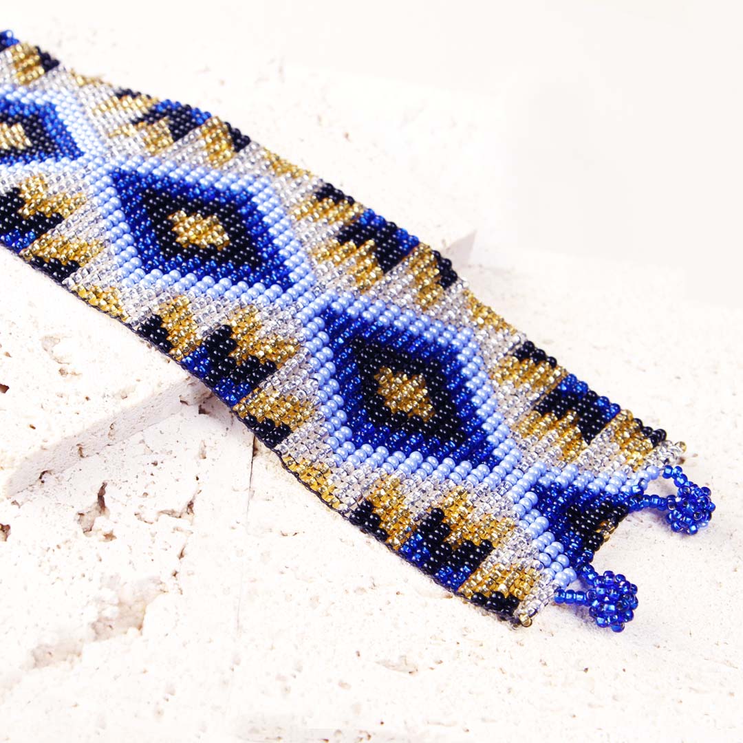 Blue Diamond Temple Loom Beaded Bracelet-1