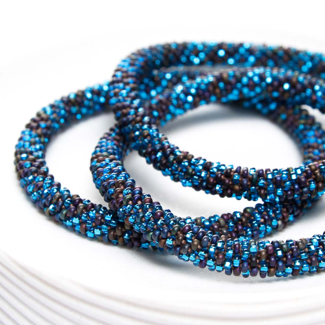 Blue Ocean Sparkles Beaded Bracelet Side