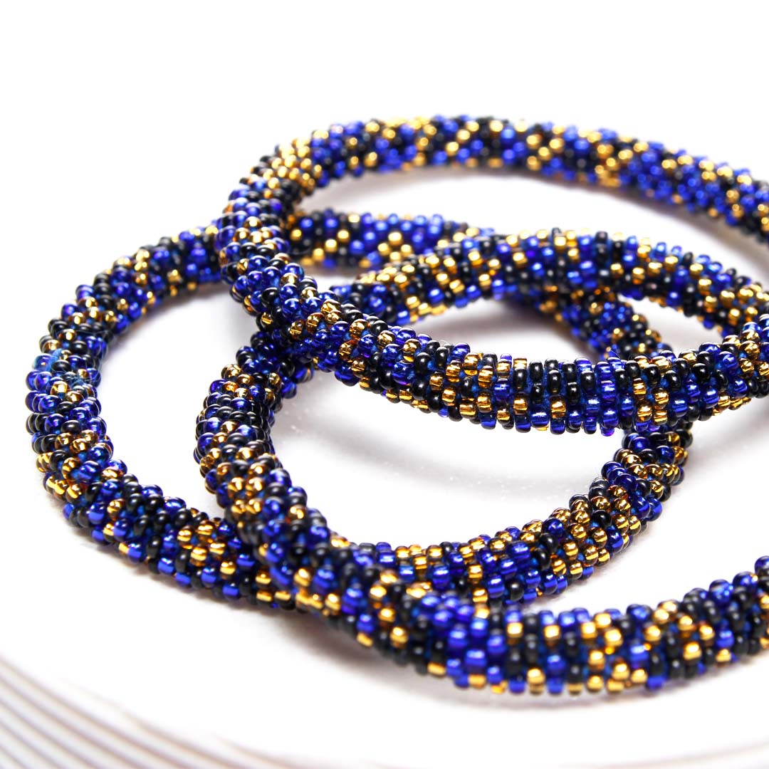 Blue Oyster Bar Confetti Bead Beaded Bracelet Bracelets Blue Gold-Side