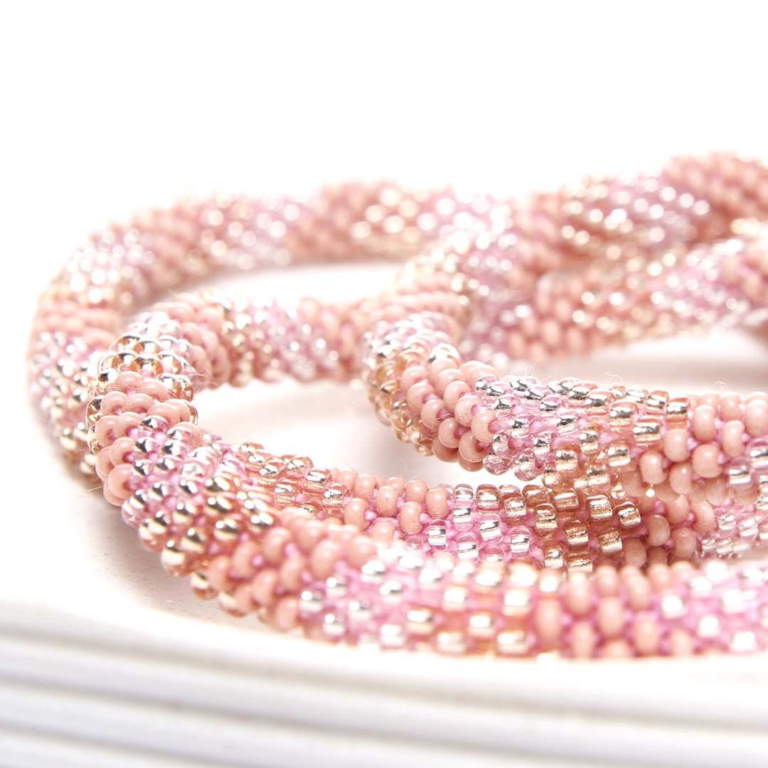 Blush Pink Sparkles Crochet Beaded Bracelet Side