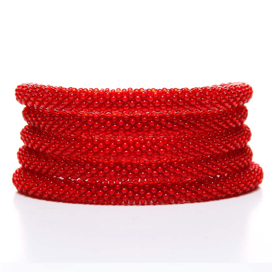 Bright Cherry Red Beaded Bracelet STack