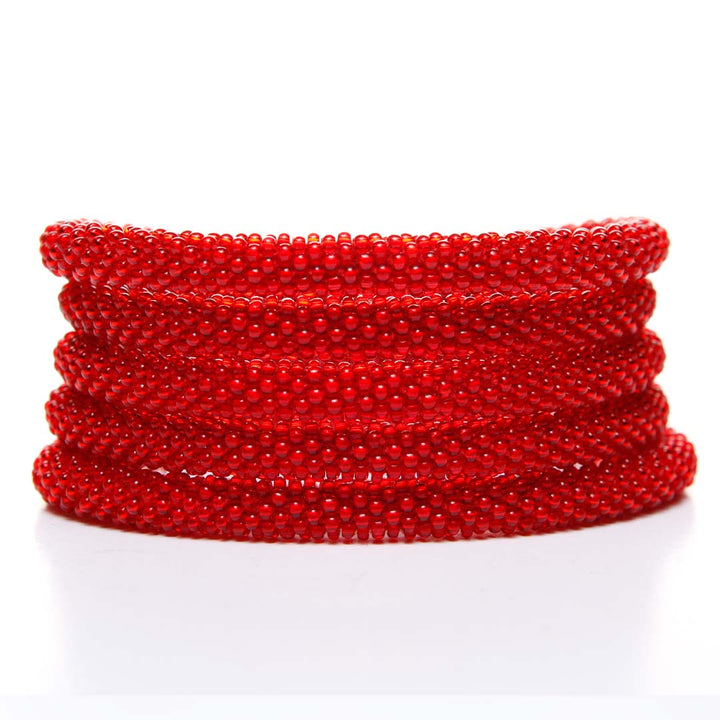 Bright Cherry Red Beaded Bracelet STack