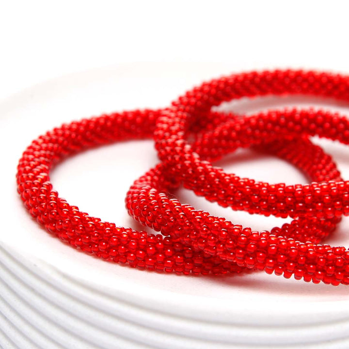 Bright Cherry Red Beaded Bracelet Side