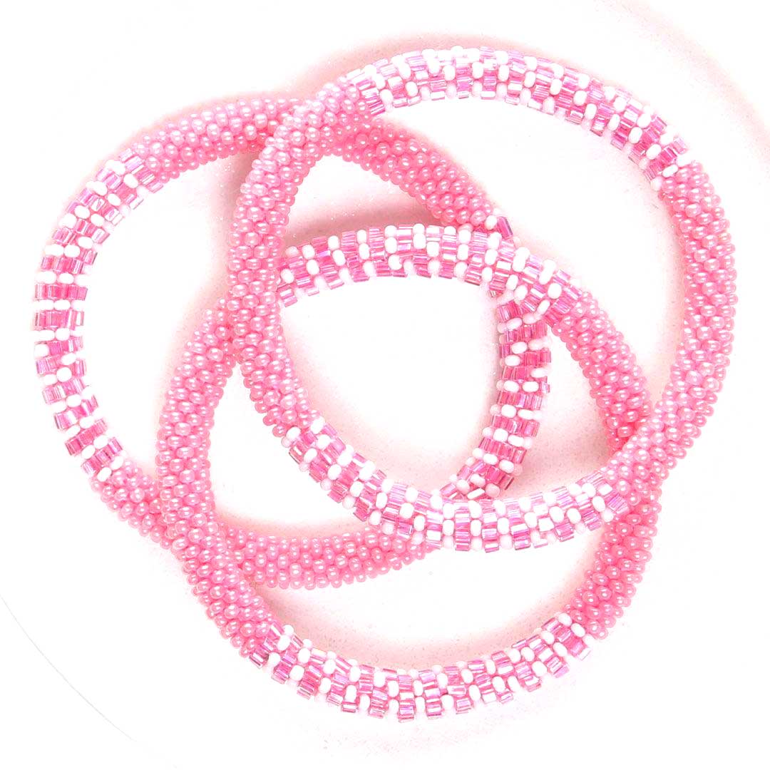 Pink Bubble Gum Stripe Beaded Bracelet-top