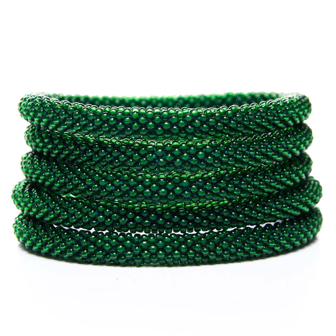 Dark Emerald Green Beaded Bracelet stack