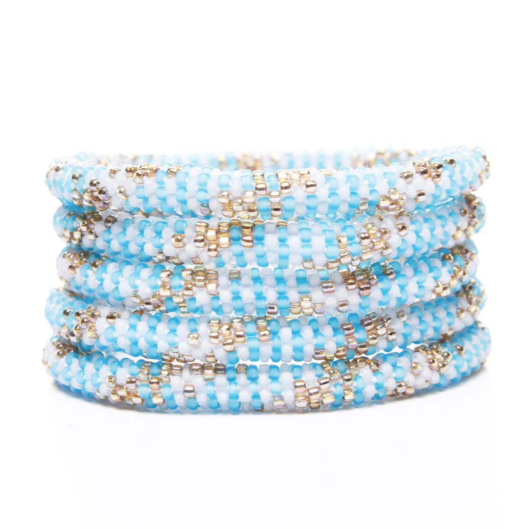 Frosted Blue & Gold Stripe Beaded Bracelet-Stack