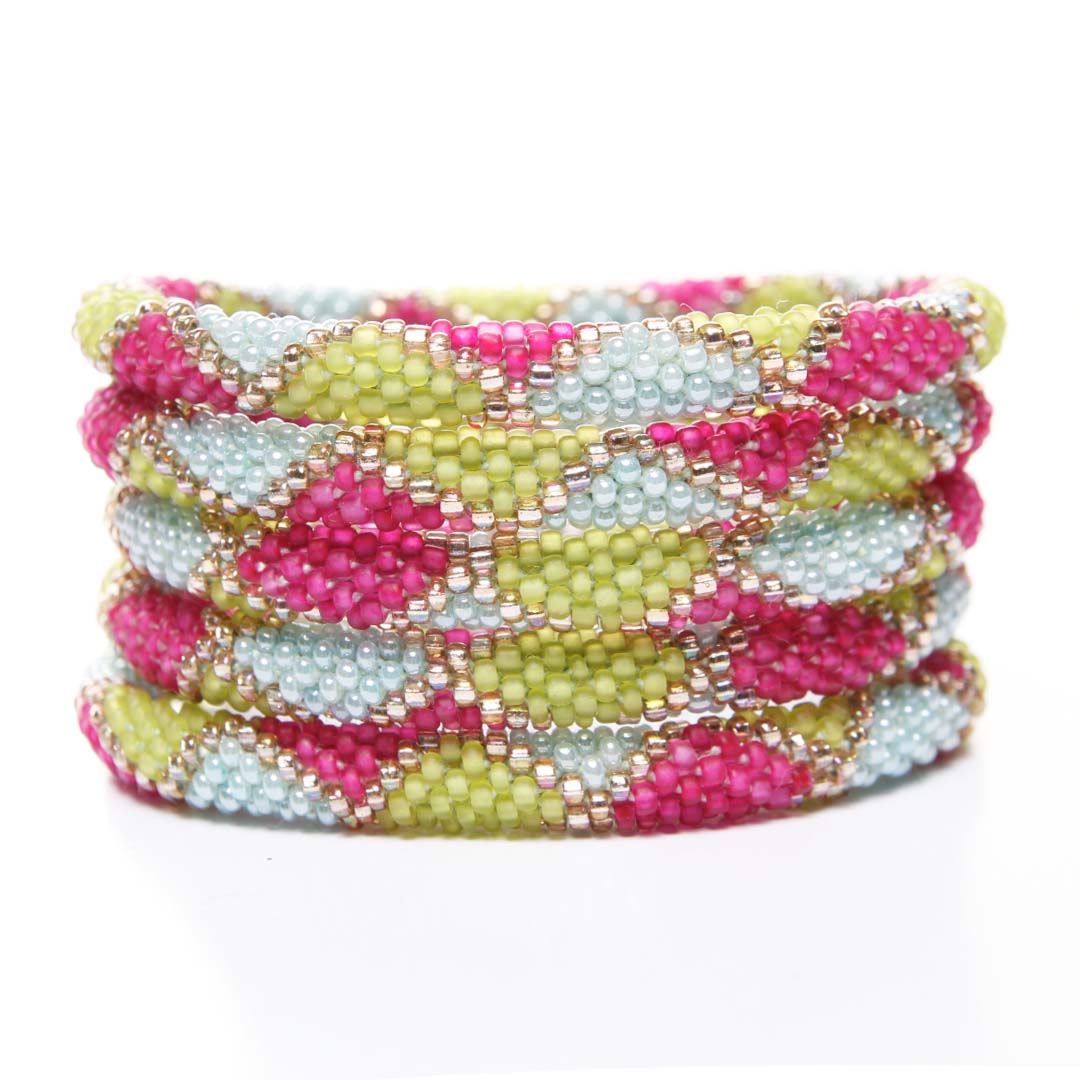 Frosted Garden Harlequin Beaded Bracelet STack