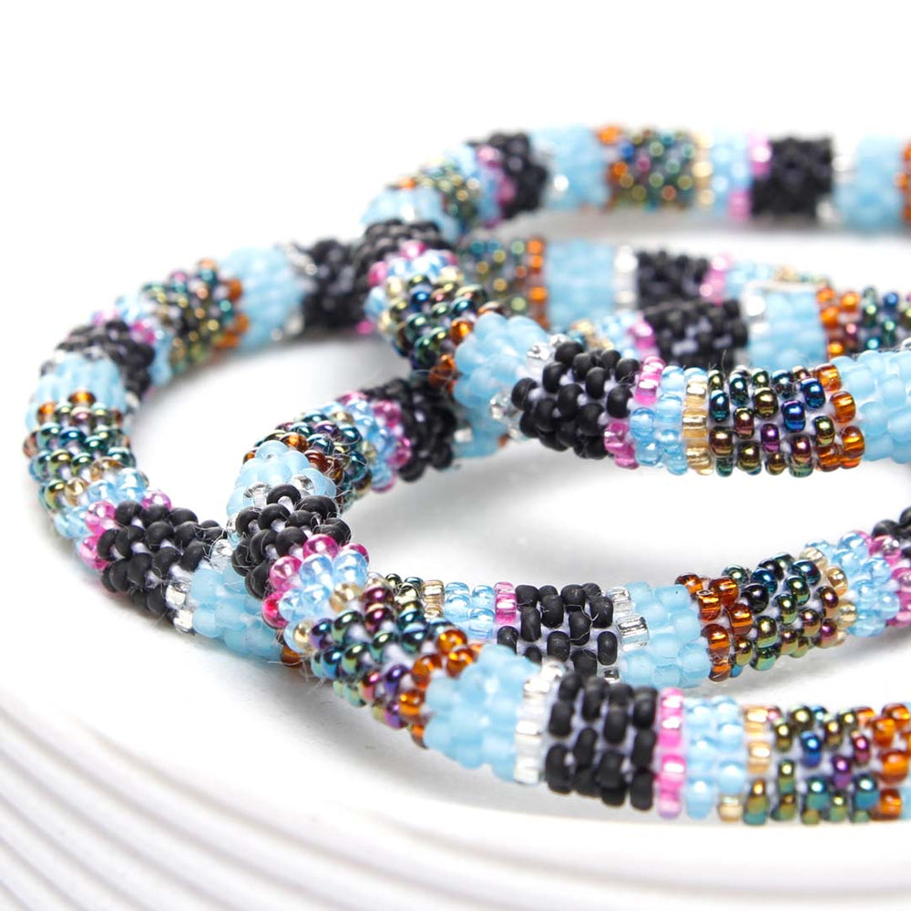 Frosty Licorice Party Stripe Beaded Bracelet