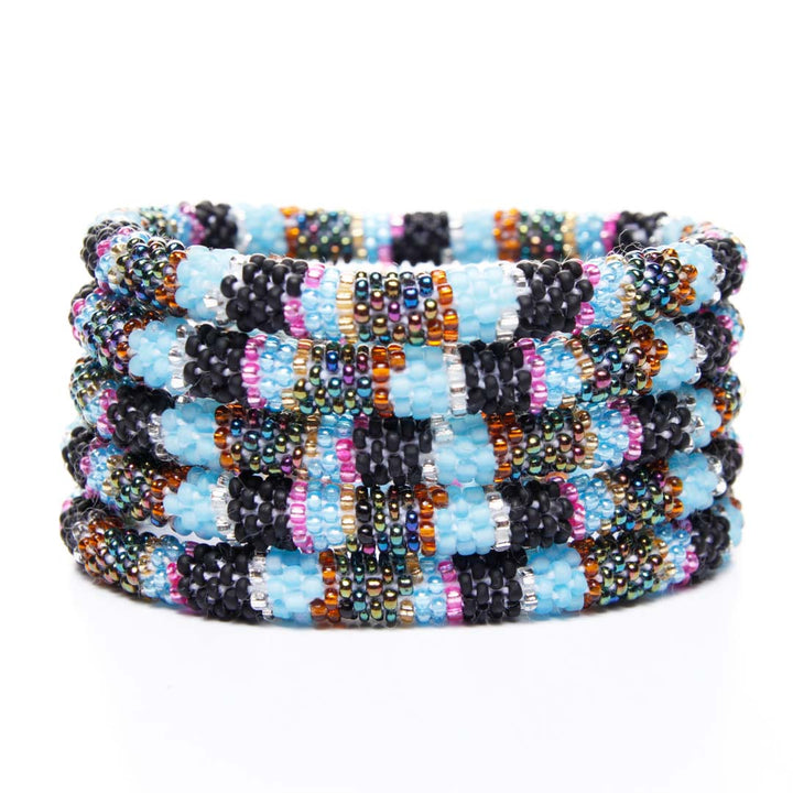 Frosty Licorice Party Stripe Beaded Bracelet Stack