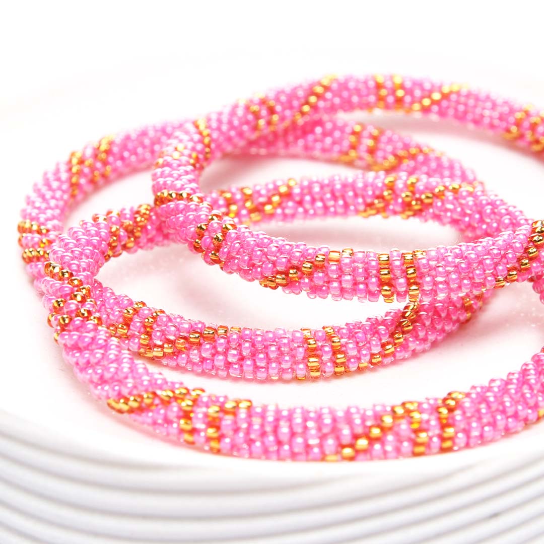 Glossy Pink Twist Beaded Bracelet Side