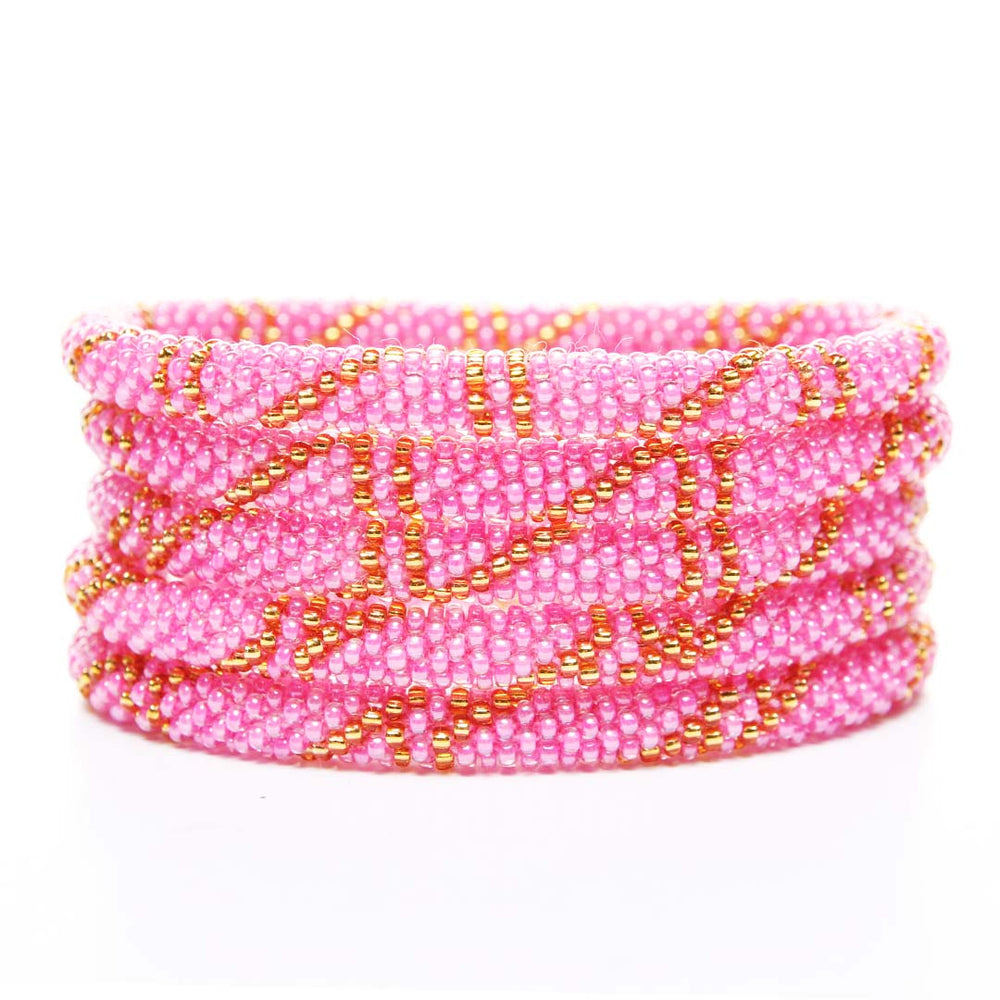 Glossy Pink Twist Beaded Bracelet STack