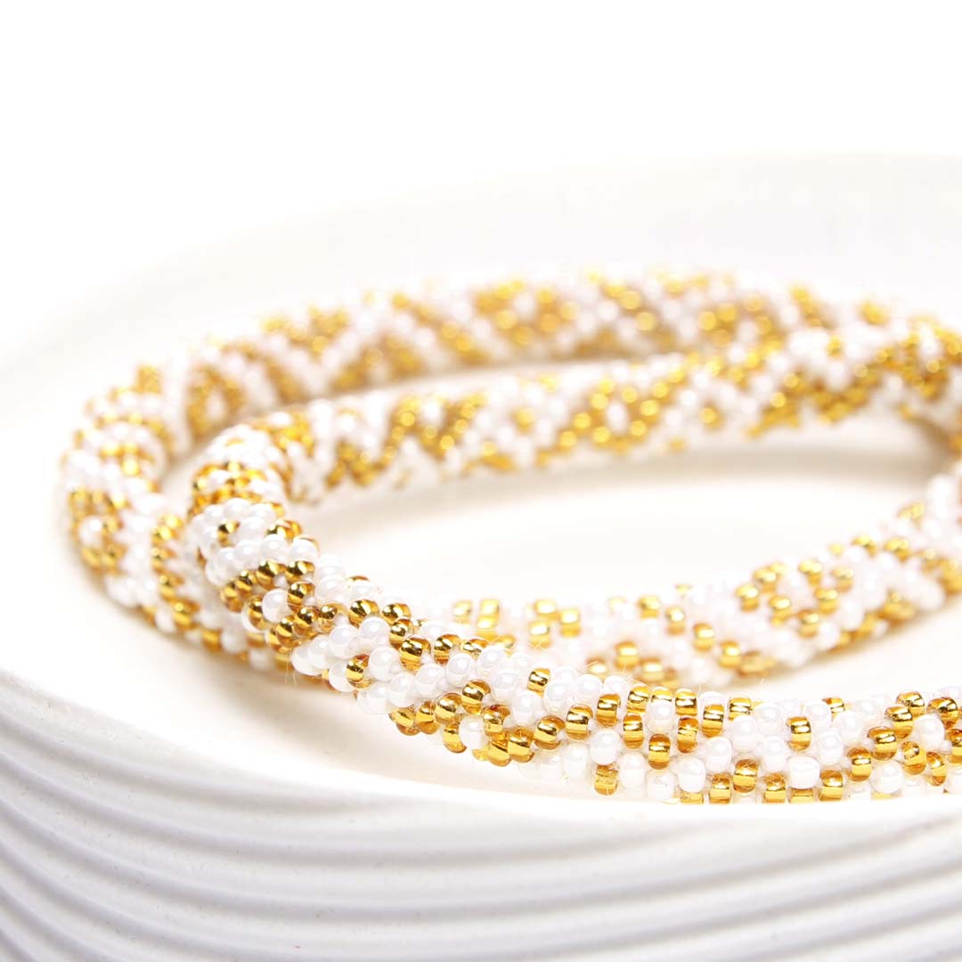 Golden Pearl Crochet Beaded Bracelet-1 Side