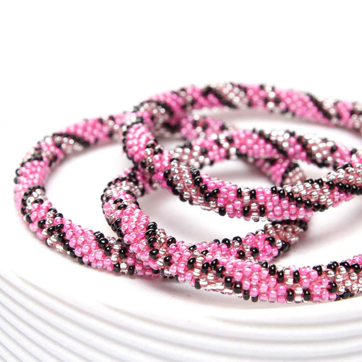 Hot Pink Leopard Beaded Bracelet Side