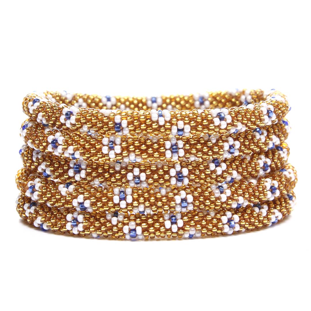 Indigo Daisy Gold Crochet Beaded Bracelet-1