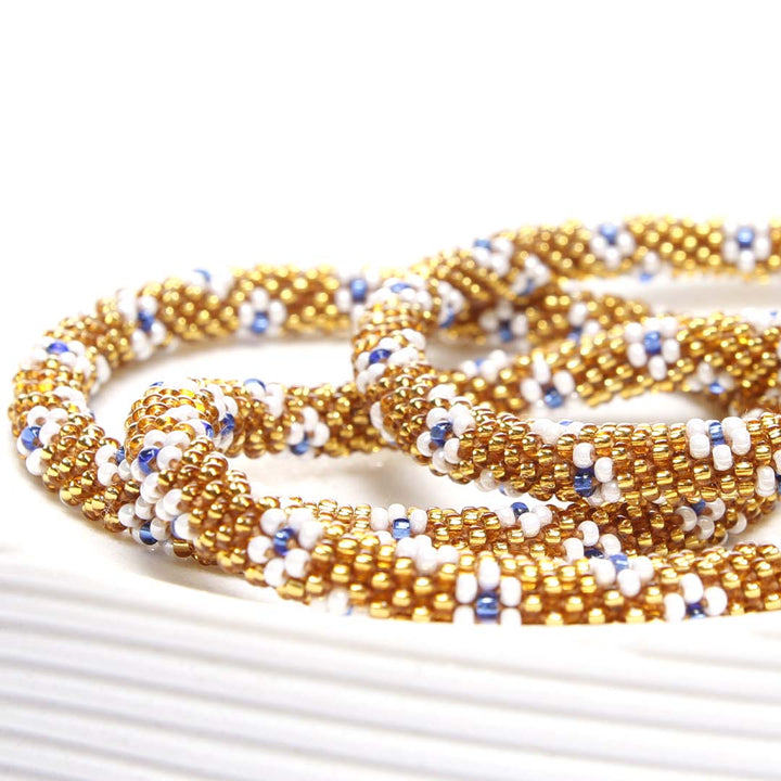 Indigo Daisy Gold Crochet Beaded Bracelet-1 Side