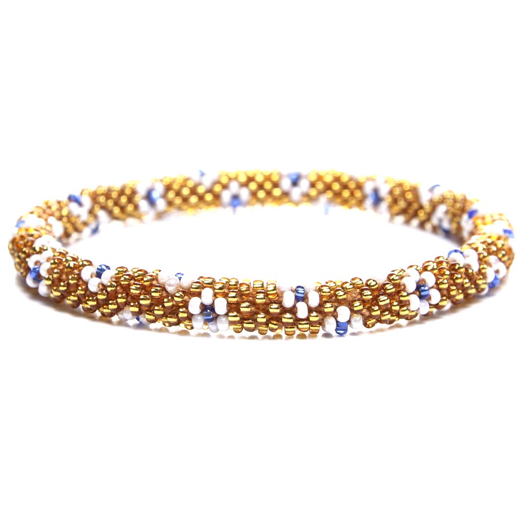 Indigo Daisy Gold Crochet Beaded Bracelet-1 Main