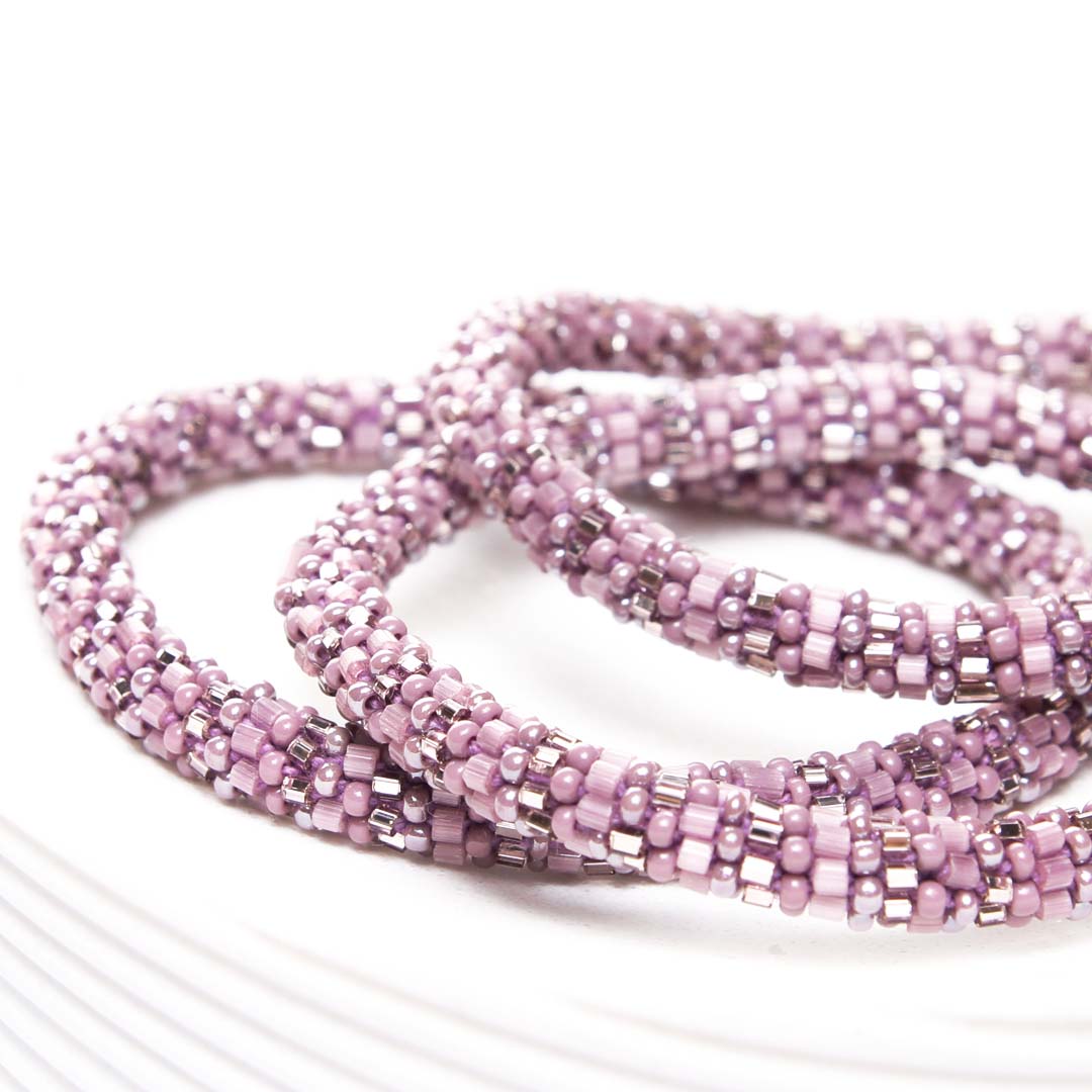 Mauve Stripe Shimmer Bead Bracelet-side