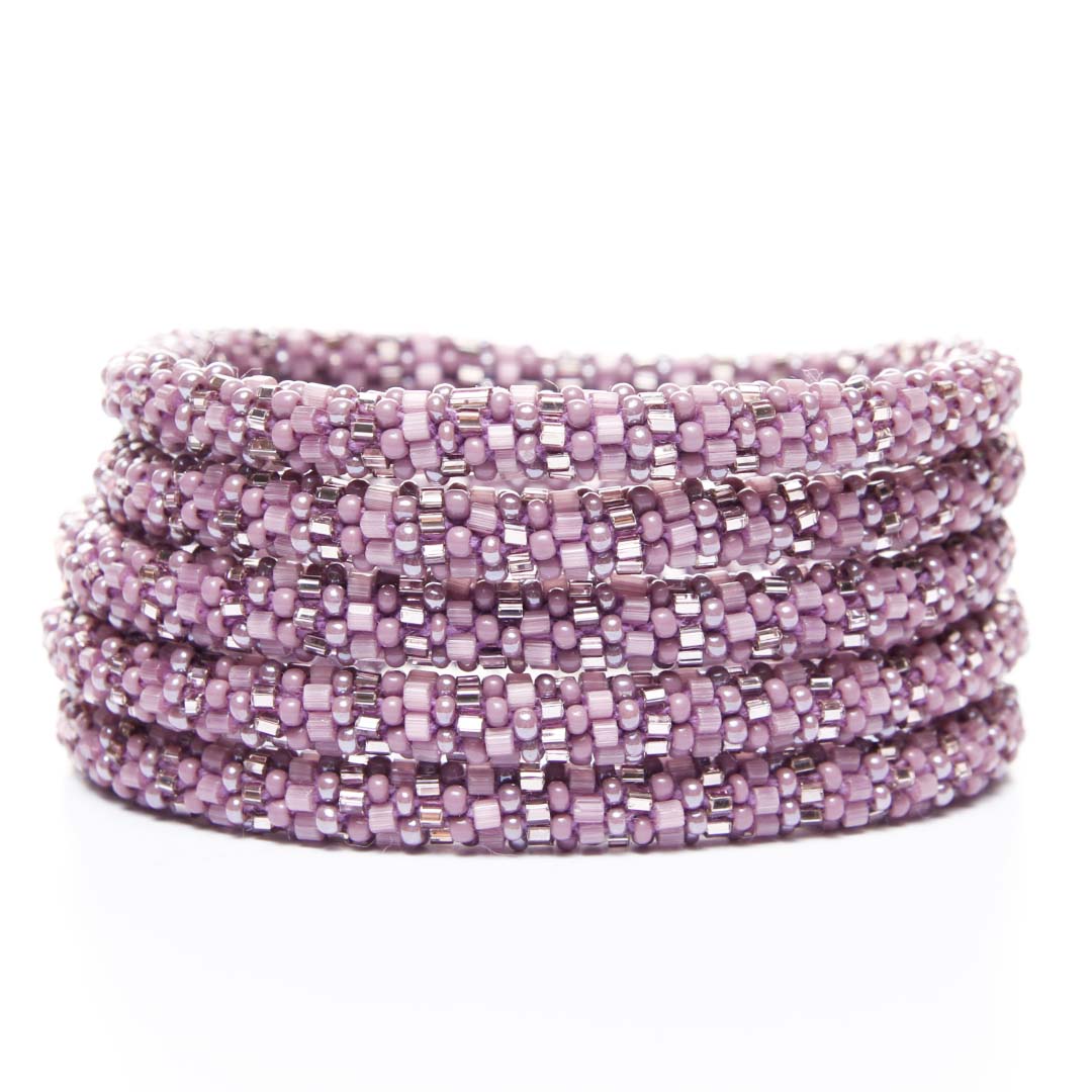 Mauve Stripe Shimmer Bead Bracelet-stack