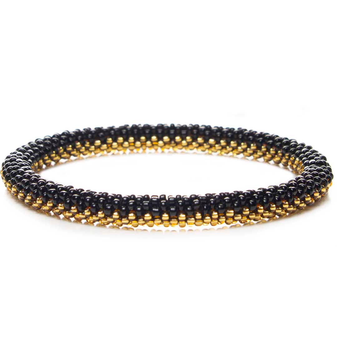 Midnight Gold Handmade Beaded Seed Bead Bracelet for Women