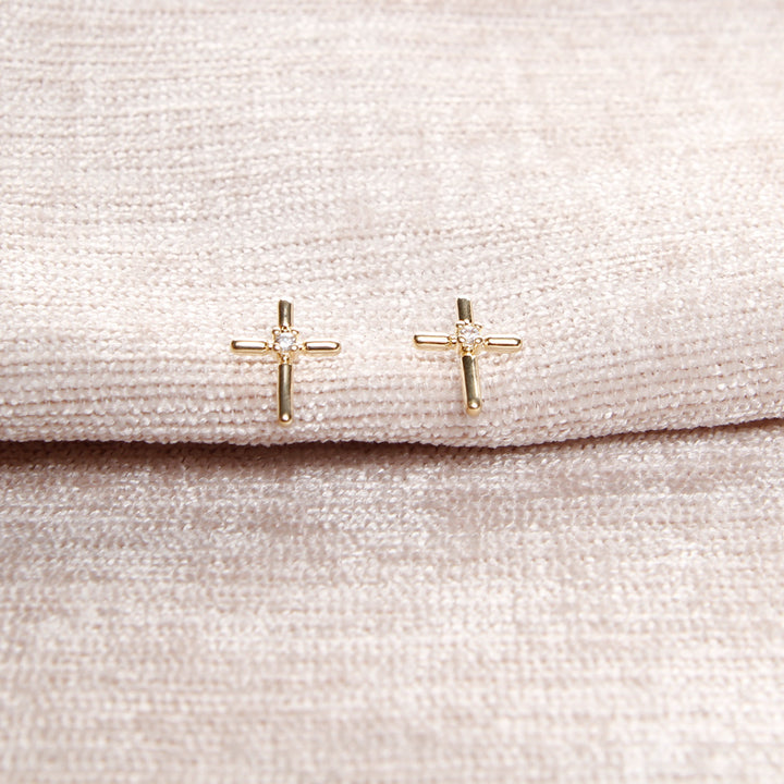 18K Gold Filled Mini Cross Earrings