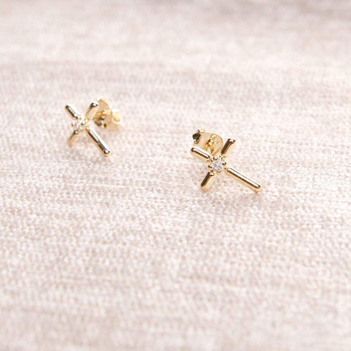 18K Gold Filled Mini Cross Earrings