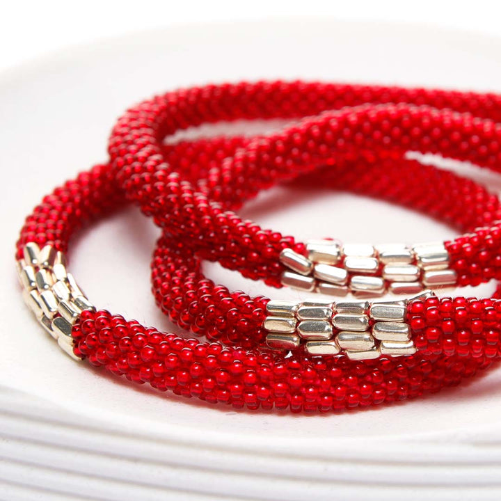 Mod Red & Silver Beaded Bracelet side