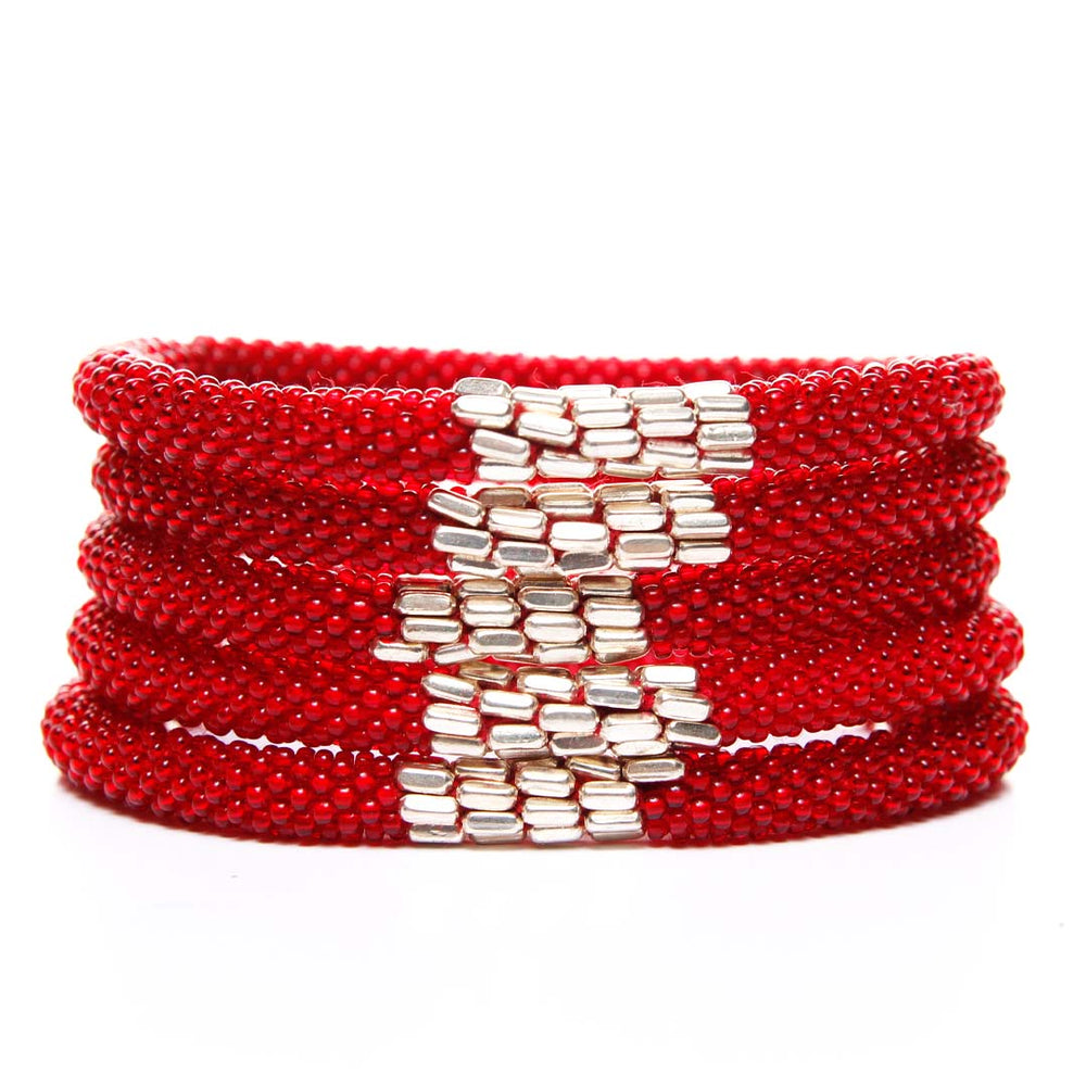 Mod Red & Silver Beaded Bracelet stack