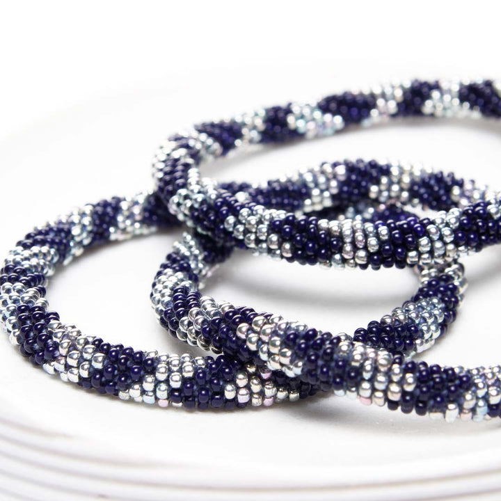 Navy Blue Moonlight Beaded Bracelet-Side