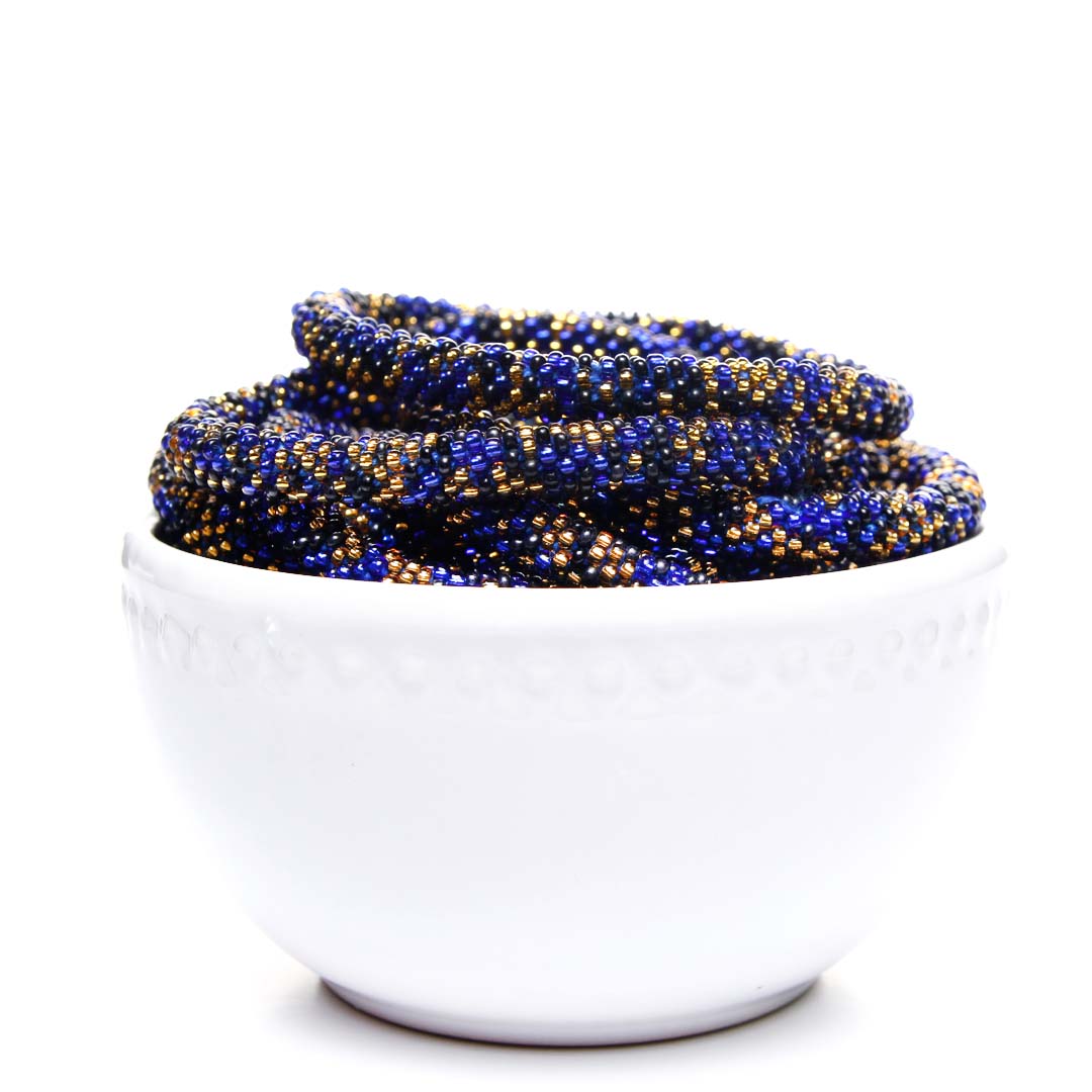 Blue Oyster Bar Confetti Bead Beaded Bracelet Bracelets Blue Gold-White Bowl