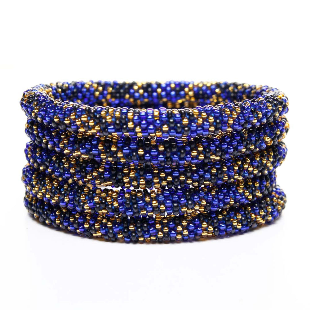 Blue Oyster Bar Confetti Bead Beaded Bracelet Bracelets Blue Gold-Front 1