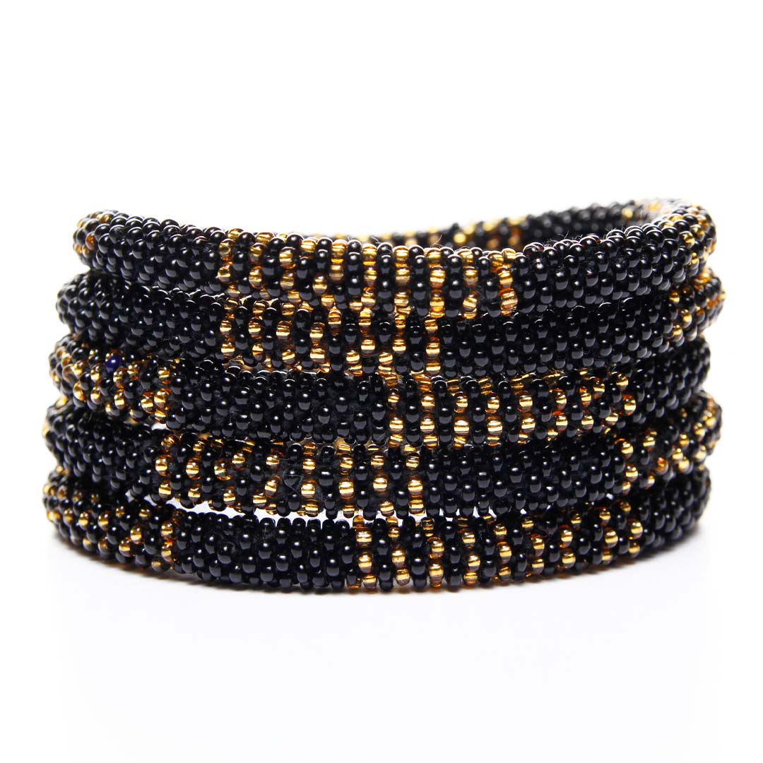 Noir Gold Stripe Beaded Bracelet Stack