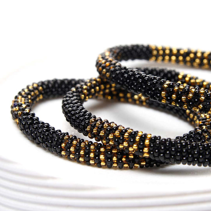 Noir Gold Stripe Beaded Bracelet Side