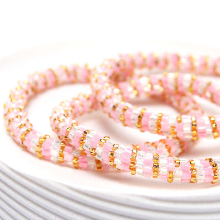 Pink Champagne Stripe Beaded Bracelet Side