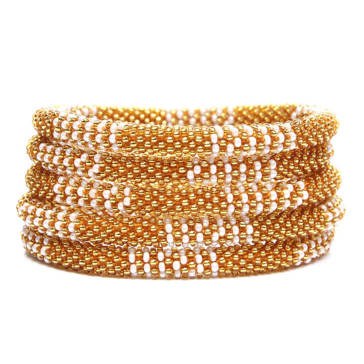 Pearl & Gold Stripe Crochet Beaded Bracelet-1