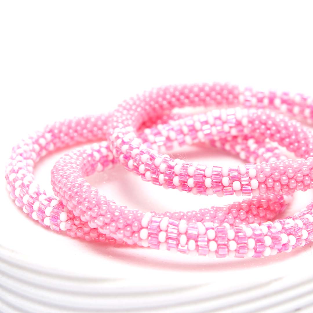 Pink Bubble Gum Stripe Beaded Bracelet-side