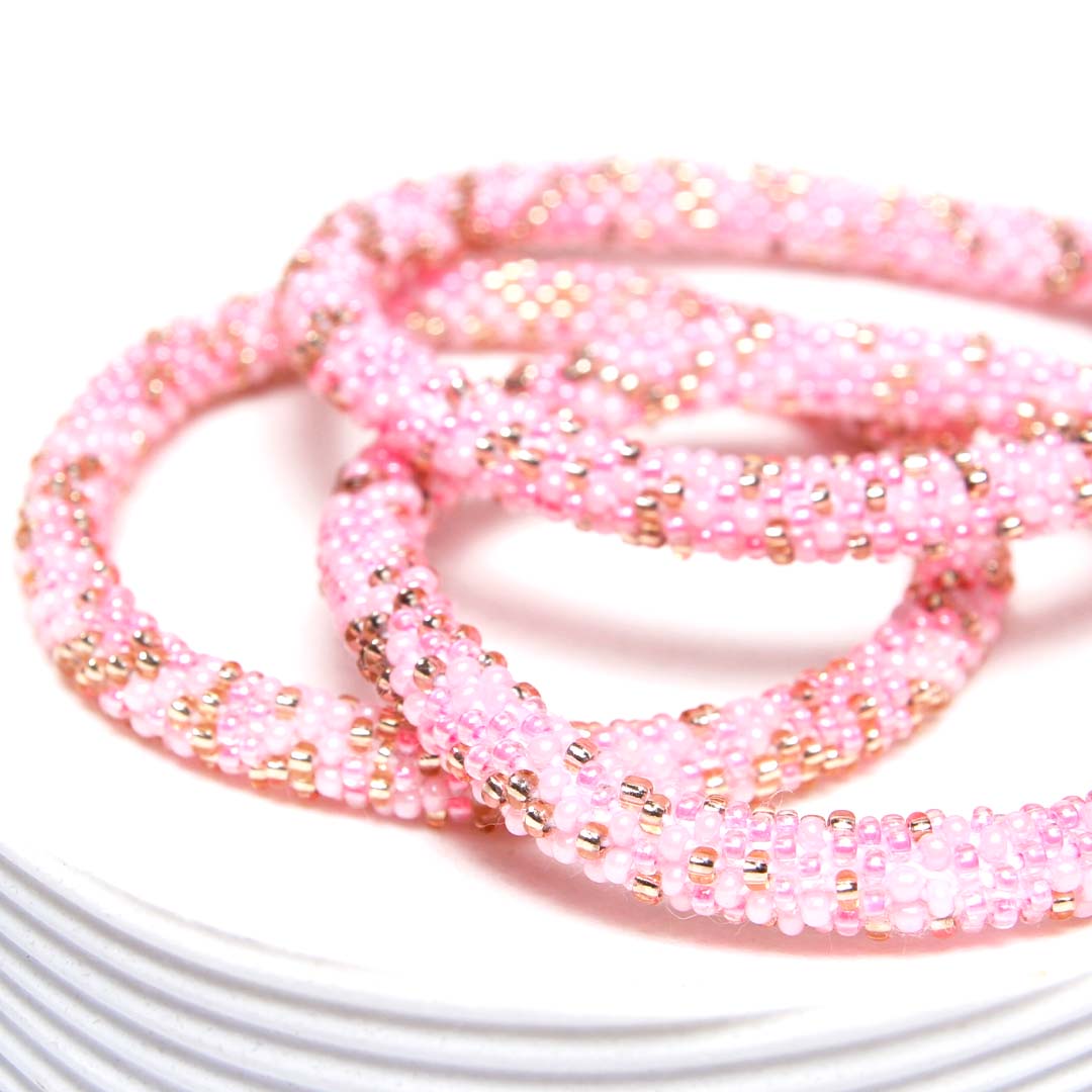 Pink Champagne Confetti Bead Bracelet-Side