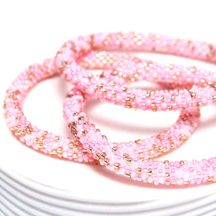 Pink Champagne Confetti Bead Bracelet-Side 8in